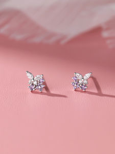 OUGUI | Ear Care Earrings with Lavender Butterfly Design Sterling Silver Earrings