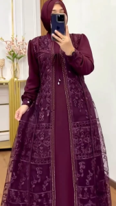 COD Dress Terbaru / Davina Dress Bahan Ceruty Babydoll apk Brokat / Dress Lebaran / Gamis Termurah