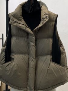 Womens 2025 Autumn Winter New Style Sleeveless Stand Collar Loose Thick Short Padded Cotton Jacket Outerwear Trendy Vest