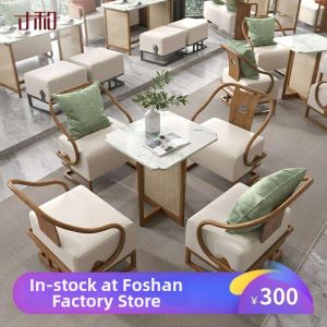 Reception Negotiation Table and Chairs Hotel Lobby Office Business Lounge Sofa Iron Art Rock Plate