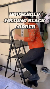 Foldable Black Ladder Stool Step Anti-Slip Pedal Compact/Space Saving Household Heavy Duty Ladder