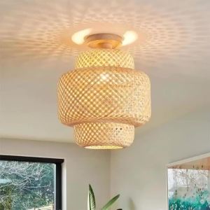 JOYINLED Bamboo Ceiling Chandelier 30CM Hanging Lamp Handmade Light Fixture E27 Lamp Home Living Room Decor Ceiling Light