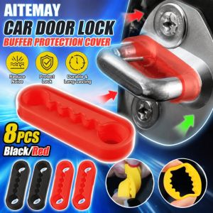 Aitemay 8Pcs Universal Luminous Silicone Car Door Lock Damper Buffer Pad Soundproof Elastic Seals Shock Absorber Gasket Auto Lock Buckle Protector Cover Accessories for All Cars(Black/Red)