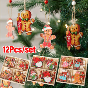 YESPERY 12pcs Christmas Wooden Pendant Decoration For Home Santa Gingerbread Man Xmas Tree Hanging Ornaments Christmas Decoration
