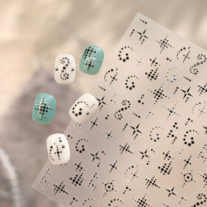 OIMG | Black Silver Polka Dots Stars 3D Self Adhesive Nail Art Decorations Stickers Stylish Round Dots Totems Manicure Decals Wholesale