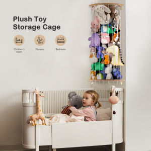 Wood Stuffed Animal Storage Corner Cage Large Stuffed Animal Holder With Led Light & Adjustable Length Nursery Wall Hanging Plush Toy Stuffed Animal Zoo Organizer For Kids Room Bedroom