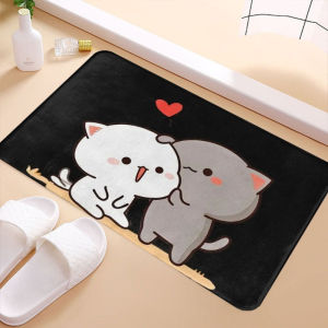 VIKAMA Cute Cartoon Cat Entryway Doormat Non-Slip Machine-Washable Entryway Mat Bathroom Doormat Home Decor