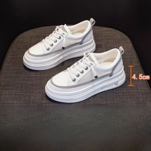 WANGGONGZHU | Leather Sneakers Breathable Casual Womens Shoes Fashion Mesh Heightening Spring Autumn Versatile Flat Footwear Comfortable Rubber Sole