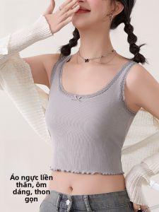MiiOW | Áo ngực ren một mảnh cho nữ Áo ngực cotton có đệm ngực Áo khoác ngoài mùa hè Áo ba lỗ cổ tròn thường ngày Áo ngực một mảnh