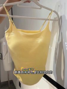 Áo Ba Lỗ Nữ Mùa Hè 2025 Dopaamine Yellow Folded Strap Vest Lót Ngực Áo Ba Lỗ Nữ Áo Ba Lỗ Nữ Dáng Ôm Cổ Chữ V