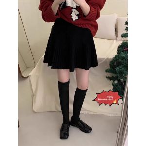 Spring Elegant High Waist A-Line Pleated Knit Short Skirt