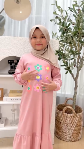 Hooneybee Husna Dustypink - Gamis Anak Perempuan - Size 2-10 Tahun Baju Muslim Cewek