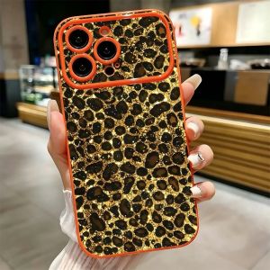 Glitter Gold Leopard Print Phone Case For iPhone 17 16 15 14 13 12 11 Pro Max Plus Shockproof TPU Cover