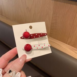 Sweet Red Pearl Polka Dot Duckbill Hair Clip Side Bangs Versatile Hair Accessories Elegant Hairgrip Fashionable Hair Ornament