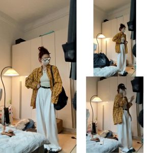 American Style Plaid Long Sleeve Womens Shirt Couples Retro High-End Feeling New Outerwear Casual Loose Fit UV Protection