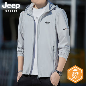 JEEP SPIRIT Mens Jacket Ice Silk Sun Protection Clothing Mens Summer Thin Fishing Quick Drying Lightweight Coat Large Breathable UV Protection Sun Protection Clothing