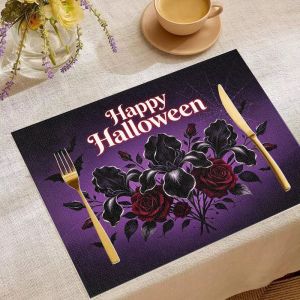 VIKAMA 2/4/6pcs Halloween Meal Mat Ghost Pumpkin Bat Witch Hat Retro Truck Table Mat Spooky Festival Party Decoration