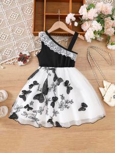 Summer Girl Dress Lace Butterfly Mesh Splicing Mesh Princess Dress For 1-8 Years Girls Party Daily Casua Costume