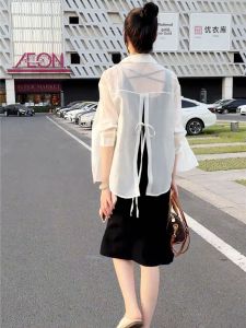 Lace Shirt Womens Summer Thin New Korean Loose High-End Sensation Small Size Sunscreen Outerwear Top Polo Collar Long Sleeve