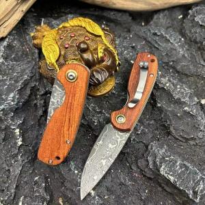 มีดพับ ดามัสกัสแท้ แกนกลางVG10 เปิดคม พกพาสะดวก ด้ามไม้แท้  มีดพก EDC Camping Survival พร้อมส่ง