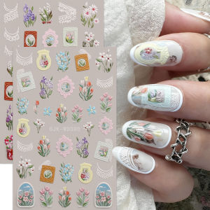 สติกเกอร์ติดเล็บลายปักสไตล์วินเทจ 2 ชิ้น ลายปักนูน 5 มิติ สวยงาม สำหรับตกแต่งเล็บ DIY ของขวัญ