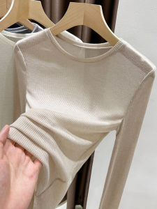Áo Thun Dệt Kim Mỏng Cổ Tròn Modal Cho Nữ Mùa Xuân Thu Phong Cách Mới Áo Thun Cơ Bản Mỏng Thoáng Khí Áo Sơ Mi Dài Tay