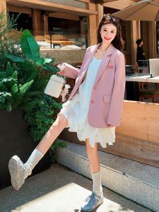 Pink Korean Style Casual Leisure Suit Jacket Womens 2025 Autumn New High Fashion Commuting West Coat Loose Fit Long Sleeve
