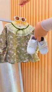 KID FASHION Dress Anak Perempuan Lengan Panjang Gaun Anak Cewek Motif Bunga Katun Kerah Renda 1-4 Tahun