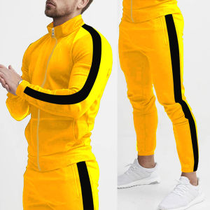 Spring and Autumn New Leisure Mens Sports Set Colored Mens Standing Collar Casual Set Trendy Sports 2-piece Set