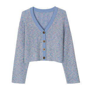 Soft V-neck Knitted Cardigan with Elastic Waist And Half-length Skirt Two Options Available Spring Fashion Sweet Style Pure Cotton Blend