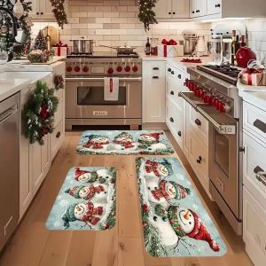VIKAMA Christmas Gnome Kitchen Mat Set Red Buffalo Plaid Non Slip Absorbent Floor Rug Xmas Santa Elf Pattern Kitchen Runner