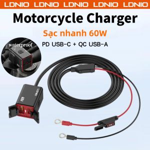 Bộ Sạc Nhanh LDNIO 60W Hai Cổng USB-C & A Cho Tay Lái Xe Máy Chống Nước Có Công Tắc Dành Cho Thiết Bị Di Động
