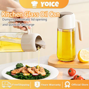 Yoice 500ml Glass Oil Bottle With Handle Automatic Lid Opening Oil Can Oil Pot Leak-Proof Seasoning Oil Bottle Condiment Dispenser Storage Tank