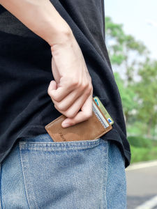 Ultra-Thin Genuine Leather Card Holder Wallet for Men And Women Compact Portable Mini Bus Card Clip Retro Style Vertical Shape