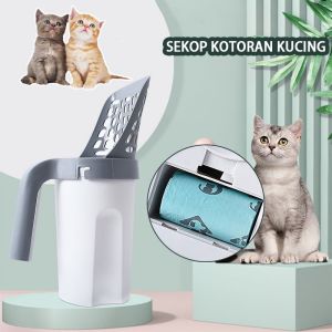 LateHome Sekop Kotoran Kucing dengan Kantong Kotoran Built-in Aksesoris Hewan Peliharaan