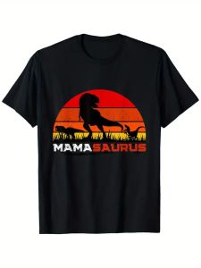 Funny MamaSaurus T-Rex Dinosaur Mom T-Shirt Retro Vintage Tee Soft Crew Neck Short Sleeve Shirt - Mothers Day Gifts for Women
