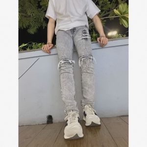 R&A Size Jumbo Speisal Jeans Abu Sobek Biker Zigzag Size  35 - 42 / Jeans Streach Melar Bahan Denim