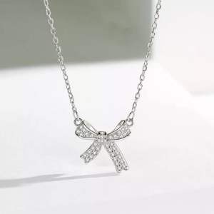 Dây chuyền bạc ta liền mặt hình nơ đính đá xinh xắn chất liệu chuẩn bạc ta