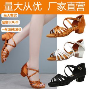 พื้นรองเท้านุ่มสำหรับผู้หญิงละตินส้นสูงระดับกลางเด็กเริ่มฝึกรองเท้าเต้นรำ