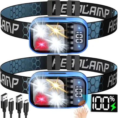 ไฟหน้าแบบเซ็นเซอร์ตรวจจับความเคลื่อนไหวอัจฉริยะแบบชาร์จไฟได้ XPG+COB LED พร้อมไฟแสดงสถานะแบตเตอรี่ โคมไฟสว่างพิเศษสำหรับตกปลาและตั้งแคมป์