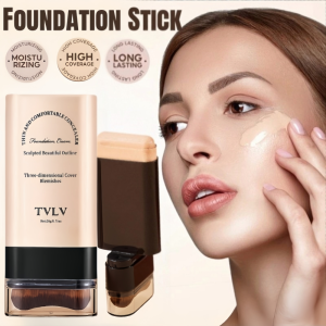 2-in-1 Moisturizing Foundation Stick Concealer Brighten Skin Oil Control Long-Lasting Dual-ended With Brush