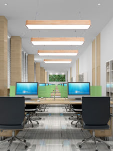 YISOEM | Nordic Minimalist Wood Grain Imitation Office Long Rectangular Ceiling Lamp