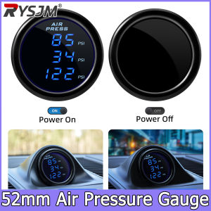 RYSJM | 52mm Dual Air Suspension Gauge PSI 3IN1 Ride Pressure PSI Blue LED Air Pressure Gauge with 3pcs 1/8 NPT Sensor