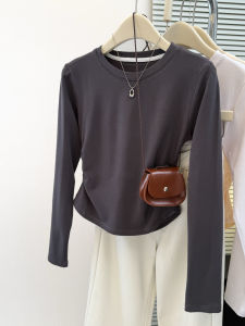 Korean Style Long Sleeve Short Fit Womens T-shirt Spring Autumn New Style Base Layer Shirt Inner Wear Top Commute Style Cotton Blend