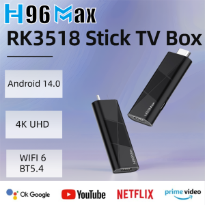 H96 MAX RK3518 BLACK Stick mini TV Box Android14.0 Wifi6 BT5.4 4KHD Dongle Ethernet Google Voice Assistant Media Player TV Stick