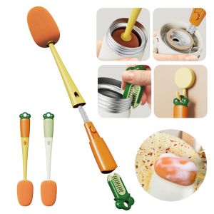 3 in 1 Multifunctional Cup Cleaning Brush Bottle Long Handle Soft Sponge Cup Brush Carrot Kitchen Cleaner Tools