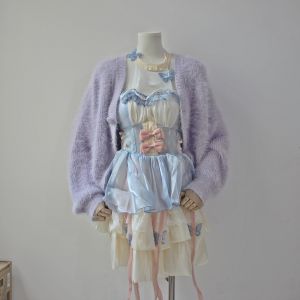 Áo Len Cardigan Ngắn Dễ Thương Lolita Áo Len Cardigan Cổ Chữ V Tay Dài Dáng Rộng Mềm Mại Cho Nữ Mùa Thu 2025