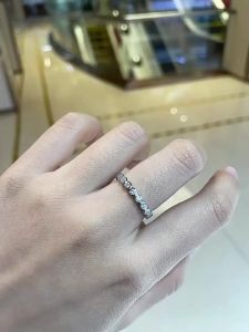 Pretty Beauty 925 Sterling Silver Bezel Setting Moissanite Eternity Ring Wedding Band Stackable Ring Fine Jewelry Gift for Women