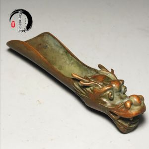 Retro Bronze Sheep Head Teaspoon Tea Ceremony Ornament Old Object Bronze Pottery Purple Copper Patina Living Room Decor