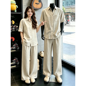 OUMULONG | Retro Style Lightweight Mature Summer Set Linen Shirt Shorts Suit